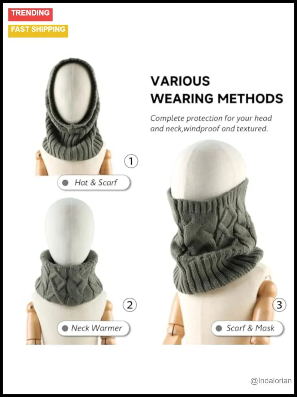 Warm Cable Knit Scarf Neck Warmer Cold Weather Accessory